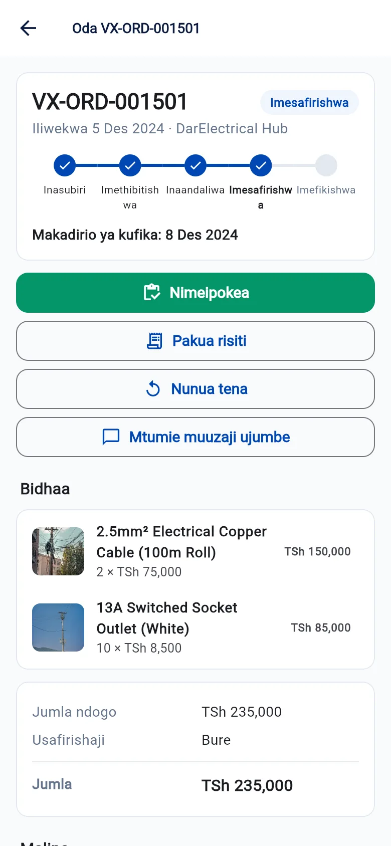 App ya simu: Maelezo ya oda